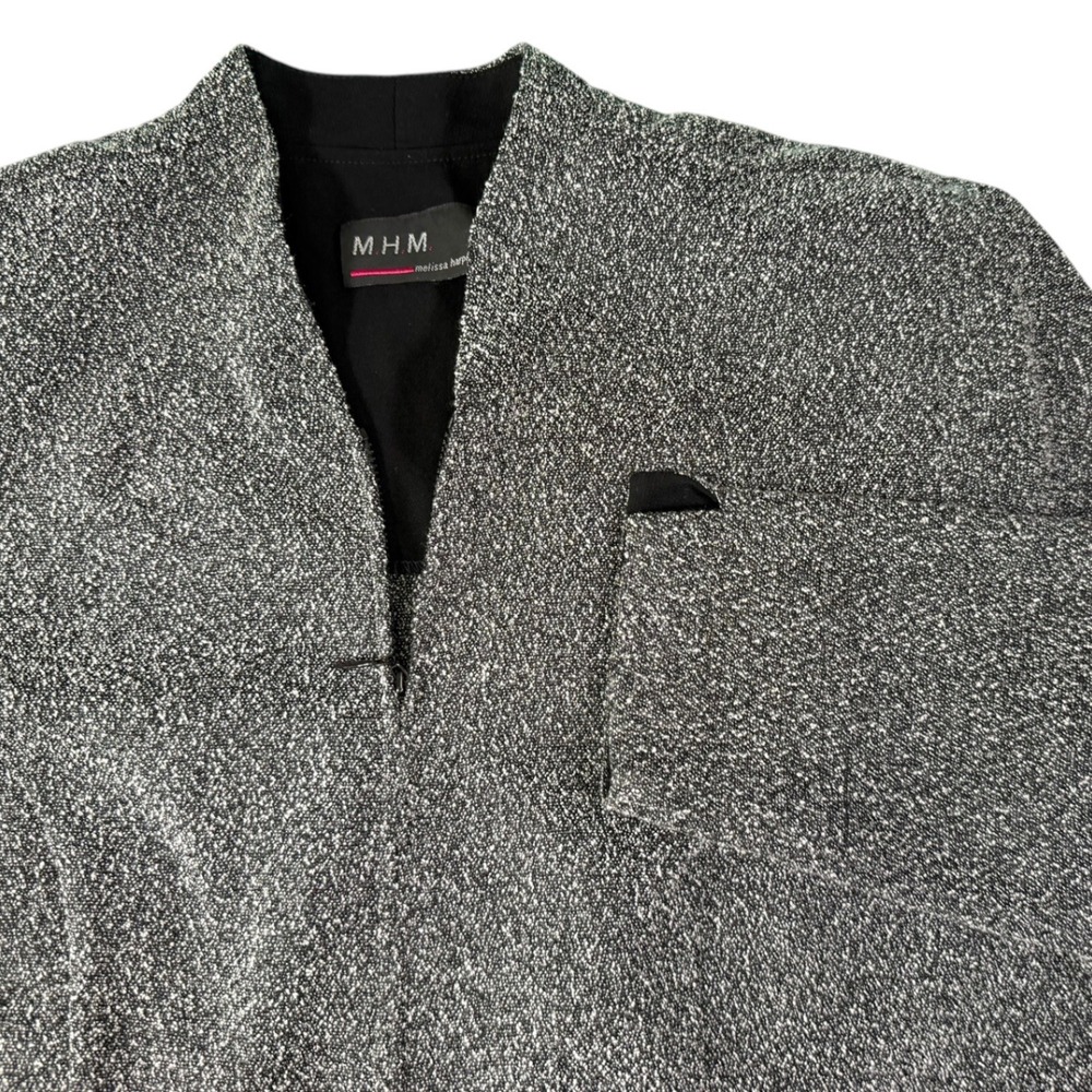 MHM Melissa Harper 14 Silver Black Zip V-Neck Textured Top Metallic Chic Sparkly